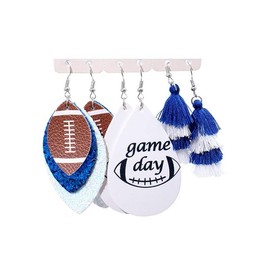 Colorful Layered Football Sport Dangle Earrings for Women Glitter Game Day Faux Leather Teardrop Earrings Team Sports Spirits Sports Lover Cheer Fan Outfit Jewelry-E