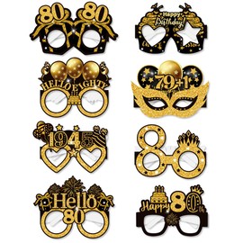 Palumma 8 Pcs Funny Happy Birthday Glasses Black Gold Happy Birthday Glasses, Birthday Decorations for Men Party Glasses for Adults Photo Props Decorations (80th)