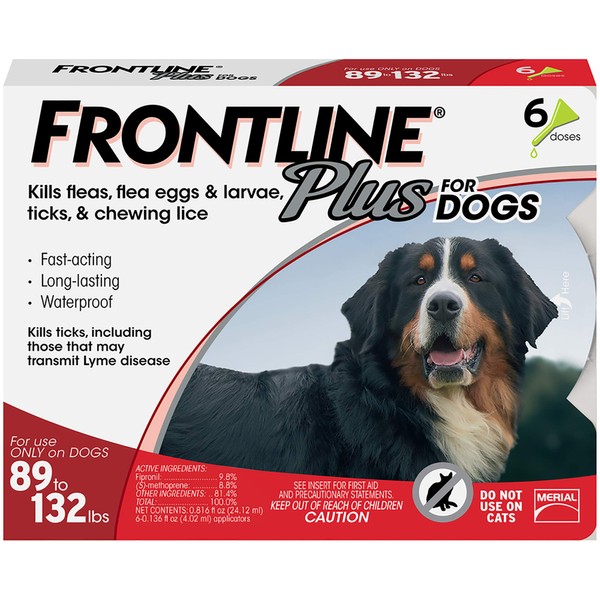 FRONTLINE Plus Flea and Tick Treatment for Dogs (Extra Large Dog, 89-132 Pounds, 6 Doses)