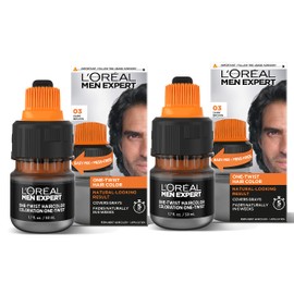 L’Oreal Paris Men Expert One Twist Mess Free Permanent Hair Color, Mens Hair Dye to Cover Grays, Easy Mix Ammonia Free Application, Dark Brown 03, 2 Application Kit