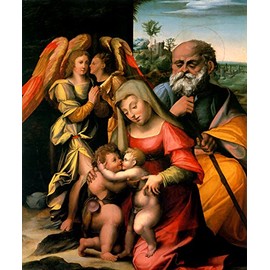 WONDERFULITEMS HOLY Family and Angels Baby Jesus Mary Joseph Italian Painting by Giovanni DI Lorenzo LARCIANI 16" X 20" Image Size ON Canvas REPRO