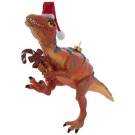 Orange T-Rex with Santa Hat Ornament Christmas Tree Home Decoration