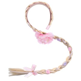 Diadema Trenzada De Peluca Para Niña, Accesorio De Disfraz De Princesa, Peluca De Para Fiesta, Cosplay, CumpleañOs, 65cm, Rosa, Fibra SintéTica