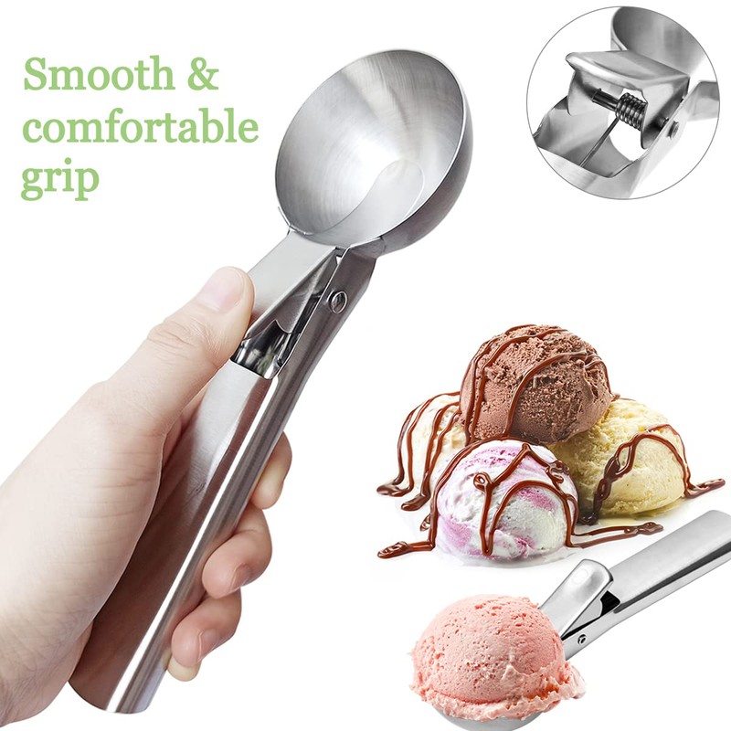 2 Pcs Stainless Steel Ice Cream Scoop, Heavy Duty Ice