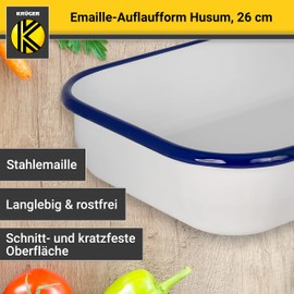 KRÜGER Emaille Auflaufform Husum - backofengeeignet bis 250°C - aromaneutrale Zubereitung von Quiche, Lasagne, Aufläufen, etc. (26 cm)