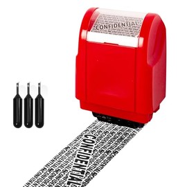Privacy ID Address Blocker Stamp, Identity Theft Protection Roller Stamp, Privacy Safety Theft Roller Stamp Personal Data Security Data Defender Roller Stamp (Red Stamp + 3 Refills Ink)
