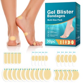 Blister Plasters for Feet - 30ct Mixed Size Hydrocolloid Gel Pads for Heels, Toes & Soles | Water-Resistant Protection & Comfort