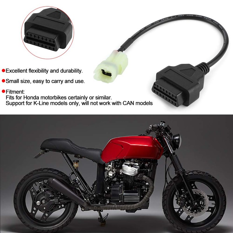 OBD2 Cable Connector, Motorcycle 4 Pin Diagnostic Cable Adapter, OBDII