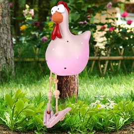 Nitoope Funny Chicken Decoration Garden, Resin Rooster Statues Outdoor Decorative, Chicken Decoration Christmas, Outdoor Garden Decoration Backyard Lawn Stakes (Pink)