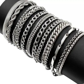 Pulseras Hombre Acero Inoxidable 12 Piezas Plata Joyería