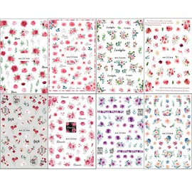 8pcs Colorful Rose Flower Nail Stickers 3D Flower Nail Decals for Nail Art Supplies Spring Flowers Nail Art Stickers Flower Stickers for Nails Floral Nail Sticker Nails Supply Spring Nail Stickers