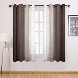 DWCN Ombre Sheer Curtains - Faux Linen Semi Voile Gradient Bedroom and Living Room Curtains, Set of 2 Grommet Top Window Drape Panels, 52 x 63 Inch Length, Chocolate Brown