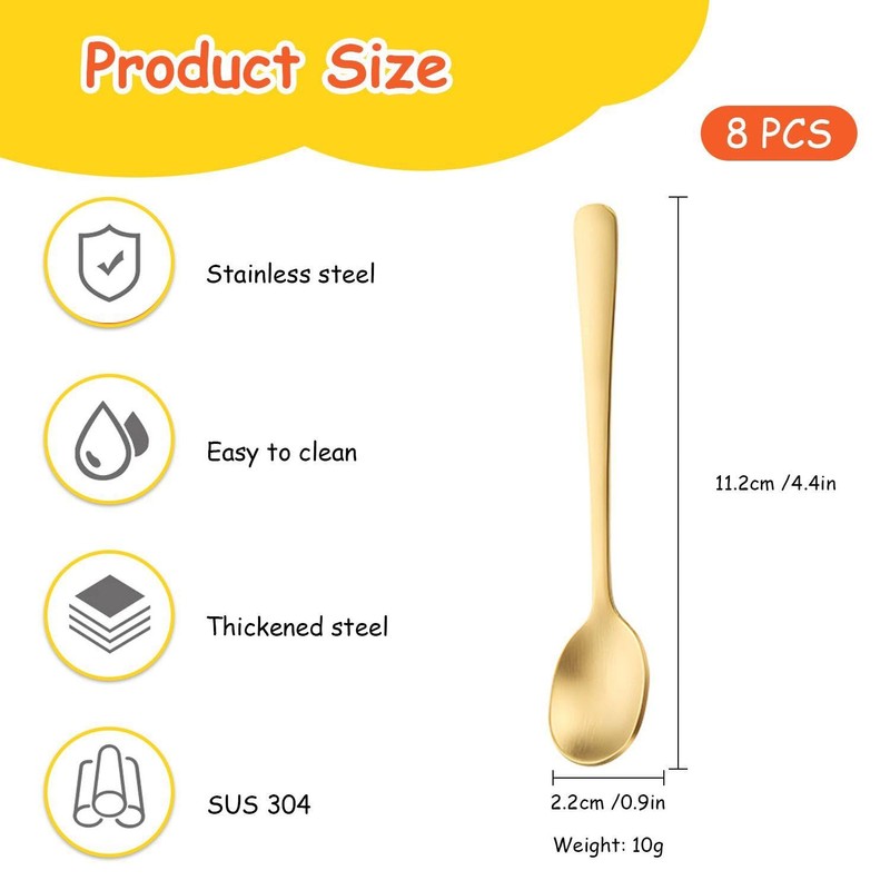 8-Piece Mini Spoons, Espresso Spoons, Kitchen Spice Spoons, Ice Cream
