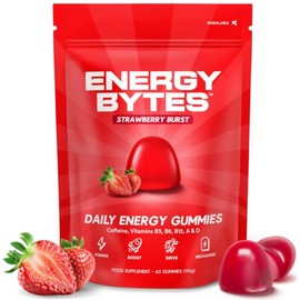 Energy Bytes Daily Energy Gummies – Fast Acting Caffeine Chews with Vitamins B3 B6 B12 A & D – Stay Focused and Energised Through Your Day – 60 Count