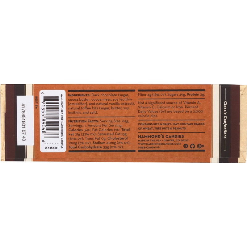 Hammond's Candies Chocolate Bar Toffee Brittle