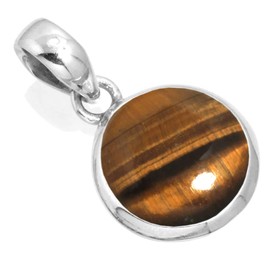 Jeweloporium 925 Silver Pendant for Women Brown Real Tiger Eye Stone Solitaire Silver Pendant Necklace New Year Gift Costume Jewelry
