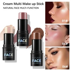 Pack of 3 Contour Highlighter Blush Sticks - Long Lasting Waterproof Cream Contour Pencils Blush Face Makeup - Bronzer Contour & Shimmer Pearl Highlighter for Cheeks & Lips (Set A)
