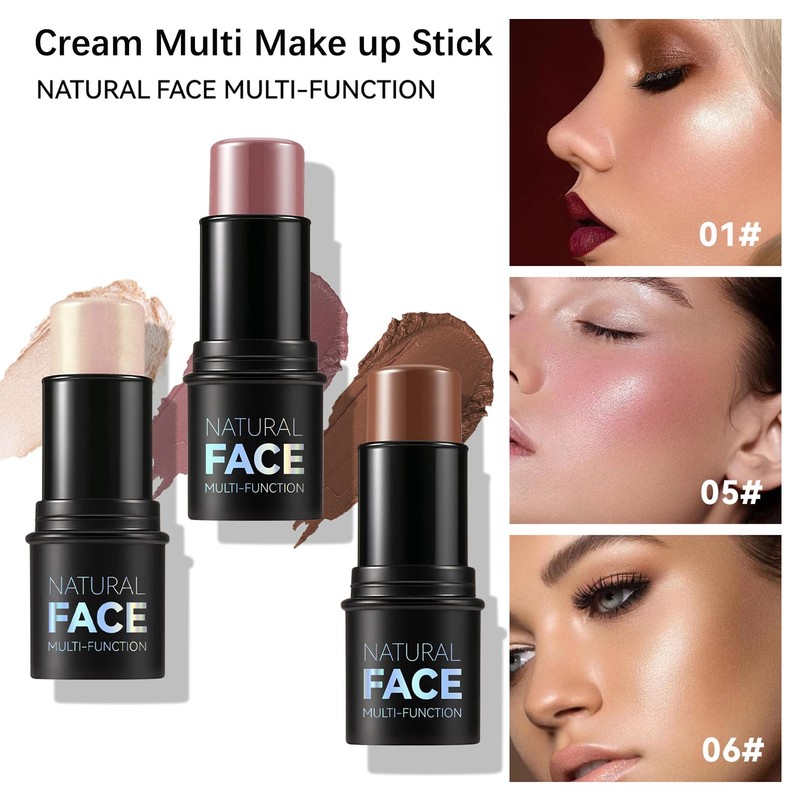 Pack of 3 Contour Highlighter Blush Sticks - Long Lasting