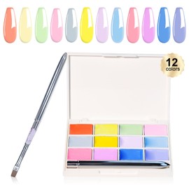 eodci Solid Gel Polish, 12 Colors Pink Yellow Green Cream Nail Polish with Brush Pudding Gel Soak Off LED Nail Art Kit Salon DIY Home, Mud Pudding Nail Art Painting Manicure Kit