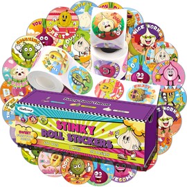 HORIECHALY Funny Stinky Stickers for Kids 3 Rolls, 600Pcs Smelly Stickers Scratch and Sniff 3 Scents of Durian, Garlic, Onion, Prank Scented Stickers Toys for Boys and Girls