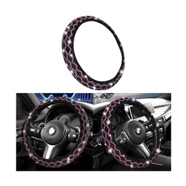 AUCELI Bling Car Steering Wheel Cover, Crystal Diamond Rhinestones Anti-Slip Breathable Soft Automotive Steering Wheel Protector for Women, 15 Inch Universal for SUV, Truck, RV（Pink）