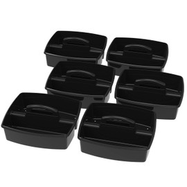 Storex 2-Compartment Large Caddy – Multipurpose Classroom Organizer with Handle, Black, 6-Pack (00973E06C)