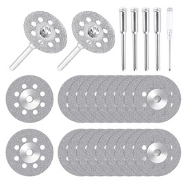 Pack of 20 Diamond Cutting Discs (Diameter) 22 mm, for Dremel Rotary Tool Accessories, Mini Perforated Cutting Discs, Mini Diamond Disc with 4 Pieces 3 mm Mandrel for Stone Glass Tile