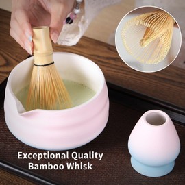 VONAHAST Matcha Bowl and Whisk Set - 7-Piece Kit Bamboo Matcha Whisk (Chasen), Ceramic Chawan, Sifter & Holder - All-in-One Matcha Making Kit Pink Blue