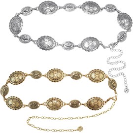 2 Piezas Cinto Vaquero Mujer de Metal, Cinturón Punk Plateado para Mujer, Cintos Occidental de Alta Gama con Accesorios Ovalados, Adecuado para Decorar Todo Tipo de Ropa