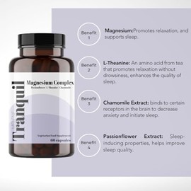 Melene Melene Magnesium Complex with Chamomile, Passion Flower and L-Theanine 60 Capsules. Sleep, Anxiety and Rest Aid. High Strength Bisglycinate (250mg Elemental)