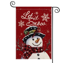 AVOIN colorlife Let It Snow Snowman Snowflake Christmas Garden Flag 12x18 Inch Vertical Double Sided, Red Winter Farmhouse Yard Outdoor Decoration