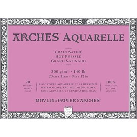 Arche Watercolor Paper Block 10.6 oz (300 g), Extra Fine 9.1 x 12.2 inches (23 x 31 cm), 20 Sheets (1795072)