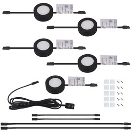 LUMILAND Wired LED Puck Lights 120V (2.7Wx5) Plug-in Lighting Warm White, LED Cabinet Light for Kitchen Can Be Surface Mount or Recess Mount, Black