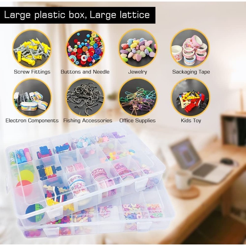 YUGOOD Large Clear Organizer Box,12 Grids Organizer Box with Removable