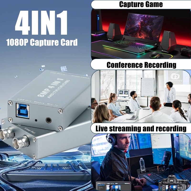 8MP 4-in-1 Video Capture Card,TVI AHD CVBS CVI to USB