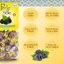 Perle di Sole Blackberry Italian Hard Candy Individually Wrapped - Blackberry Candy with a Tart Fizzy Filling (7.05 oz | 200 g) Single Pack