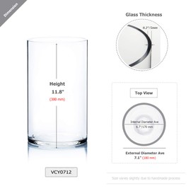 WGV Cylinder Vase, Width 7", Height 12", Clear Wide Large Diameter Flower Glassware, Floral Container, Planter Terrarium for Wedding Party Event, Home Accent Decor, 1 Piece