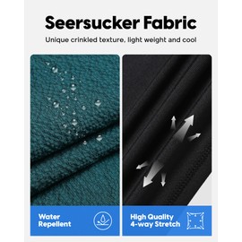 maamgic Men's Swim Trunks 5.5 inch Seersucker 2 in 1 Beach Shorts Quick Dry Bathing Suits with Compression Liner Turquoise Large