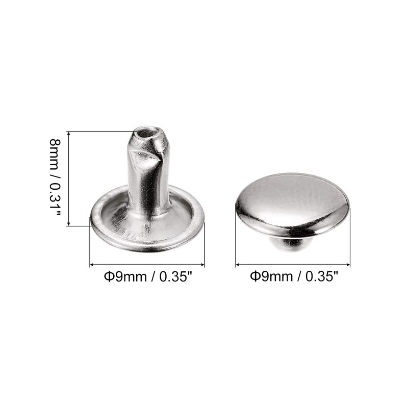 sourcing map 50 Sets Leather Rivets, 9mm Double Cap Rivets