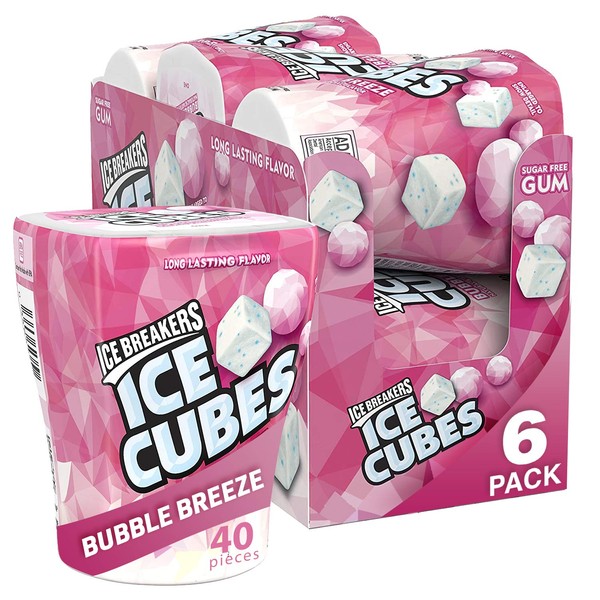 Ice Breakers Ice Cubes Sugar Free Gum with Xylitol, Bubble Breeze, 40 Count, Pack of 6