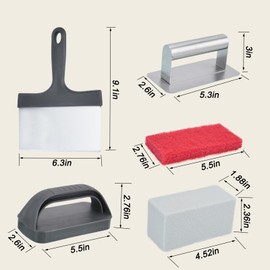 DSIOHFEI 15 PCS Griddle Cleaning Kit for Blackstone, Flat Top Grill Accessories Cleaner Tool Set, 1 Griddle Scraper, 2 Cleaning Brick, 10Scouring Pads, and 2 Handles, Easy to Remove Stain