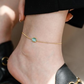Yimofy Dainty Gold Anklets for Women Stainless Steel Cat’s Eye Stone Ankle Bracelets Summer Beach Foot Chain Jewelry Gift (Cat’s Eye)