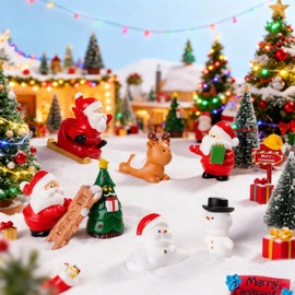 ZukqrymluvIQ Christmas Mini Figurines&12PCS Set Resin&Santa, Snowman, Reindeer, Tree Miniatures for Stocking Stuffers,Indoor Outdoor Decor, Fairy Garden, Desk Pets and Winter Village Displays