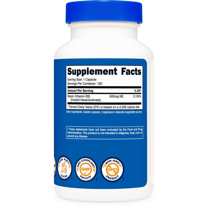 Nutricost Nutricost Niacin (Flush-Free) Inositol Hexanicotinate 500mg, 120 Capsules, Vitamin