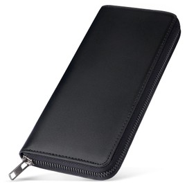 ecoofee Men's Long Wallet, Tochigi Leather, Made by Top Leather Craftsmen, Genuine Leather, Large Capacity, Skimming Prevention, Round Zipper, Men's Wallet, Coin Purse, Cowhide Leather, black