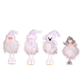 Christmas/Holidays Ornaments Santa Claus, Snowman, Reindeer, Doll, and Angels. Various Designs Sets. (4 Pieces, White Flurry Ornaments)