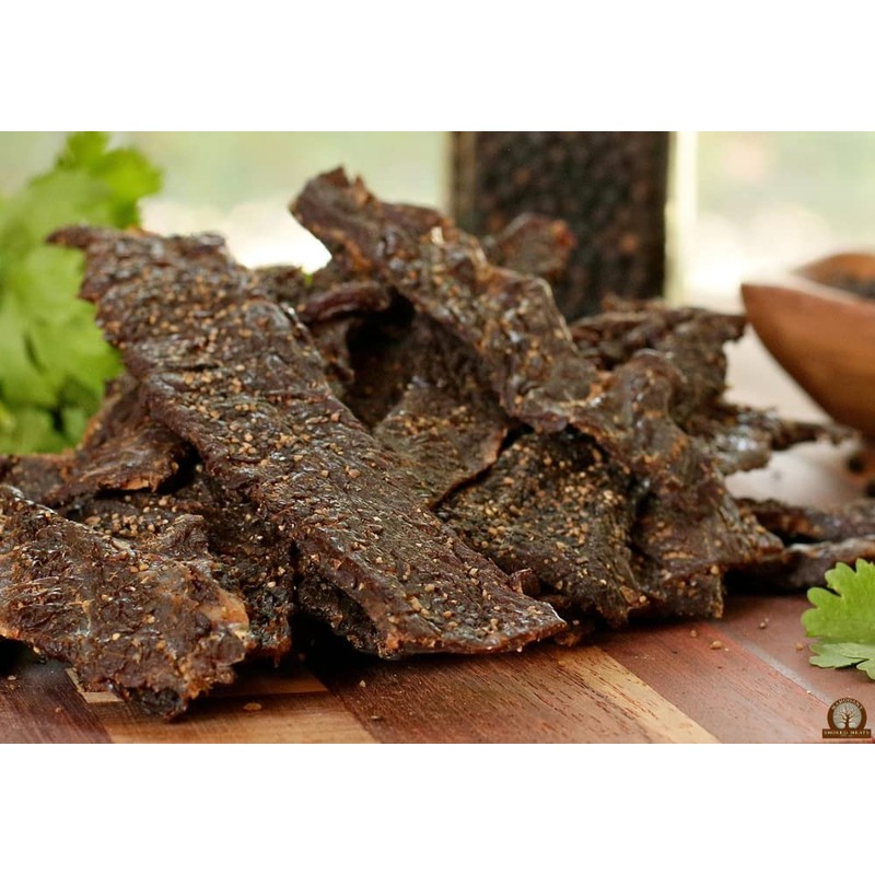 Mahogany Smoked Meats: Peppered Brisket Jerky - 16oz
