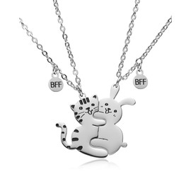 HOFOYA Best Friend Necklace Gifts Set 2 Cute Cartoon Kitty and Rabbit Magnetic Matching Friendship BFF Necklace for 2 Teen Girls Bestie Sister.