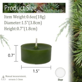 Green Tea Lights Candles Set of 24, Cedar Scented Long Burn for Christmas