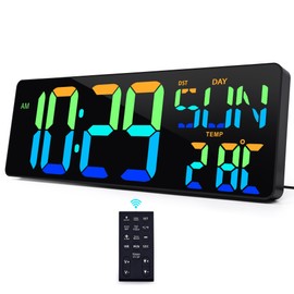 TXL16.5 Digital Wall Clock Large Display, LED Wall Clock RGB Color Changing, Count Up/Down Timer Clock with Remote Control, Adjustable Brightness Alarm Clock for Home, Office, Gym, Elderly, Auto DST